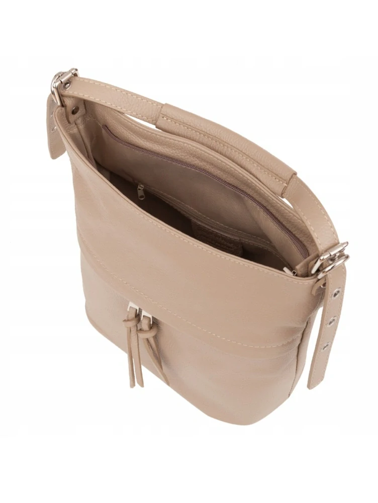 2 v 1 Hnedá elegantná kožená crossbody kabelka so zipsami Grosso 32x28x14