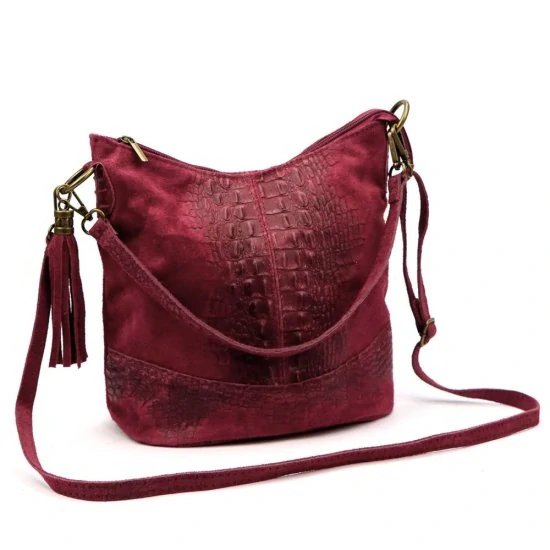 Krásna tmavo-červená kožená crossbody kabelka na plece s krokodílím vzorom Grosso 25x25x15