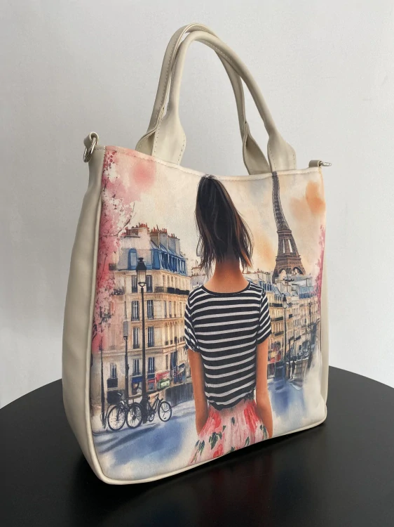 Veľká béžová crossbody kabelka Grosso – Žena v Paríži 34x32x12 cm
