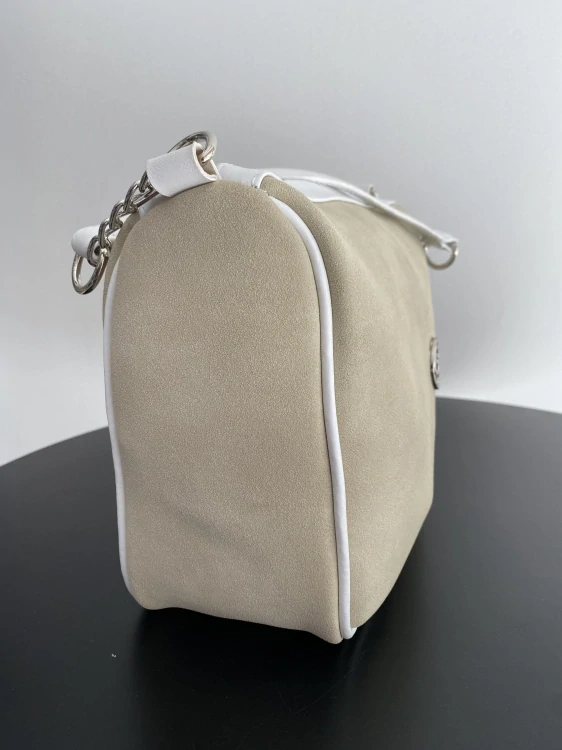 👜 Trendová taupe-béžová crossbody kabelka Grosso s kontrastným bielym lemovaním 28x21x12 cm