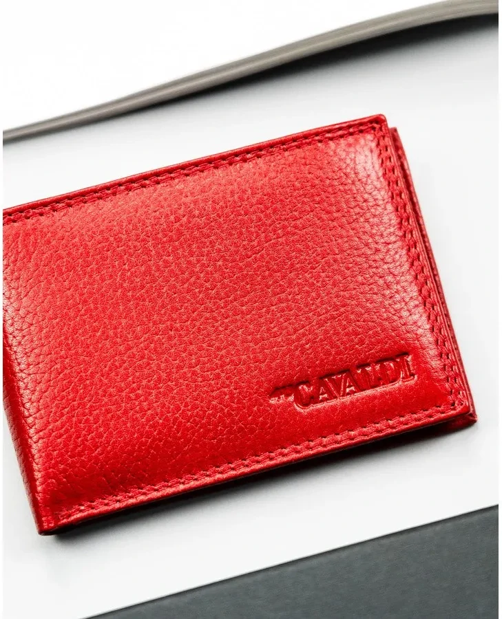👛 Malá dámska červená kožená peňaženka Cavaldi 11x8x2 cm
