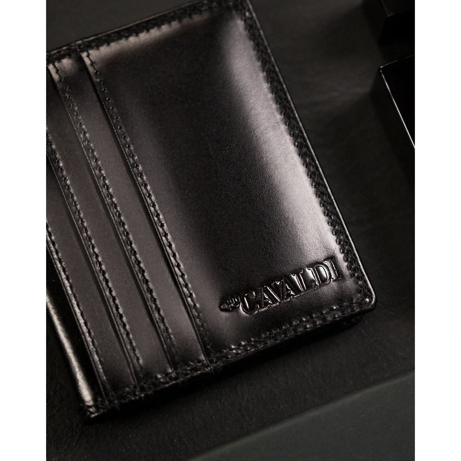 💳 Pánske luxusné čierne kožené puzdro a peňaženka na karty 4U Cavaldi 10,5x9x1,5 cm