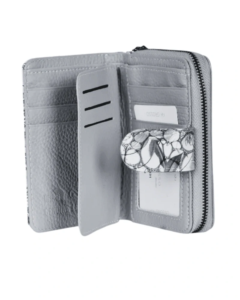 👛 Luxusná sivá dámska kožená peňaženka Grosso s lakovaným povrchom 13x9x3,5 cm