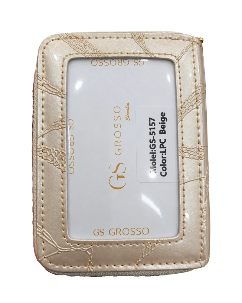 👛 Malá dámska béžová lakovaná kožená peňaženka Grosso s reliéfnym vzorom listov 10x7x3 cm