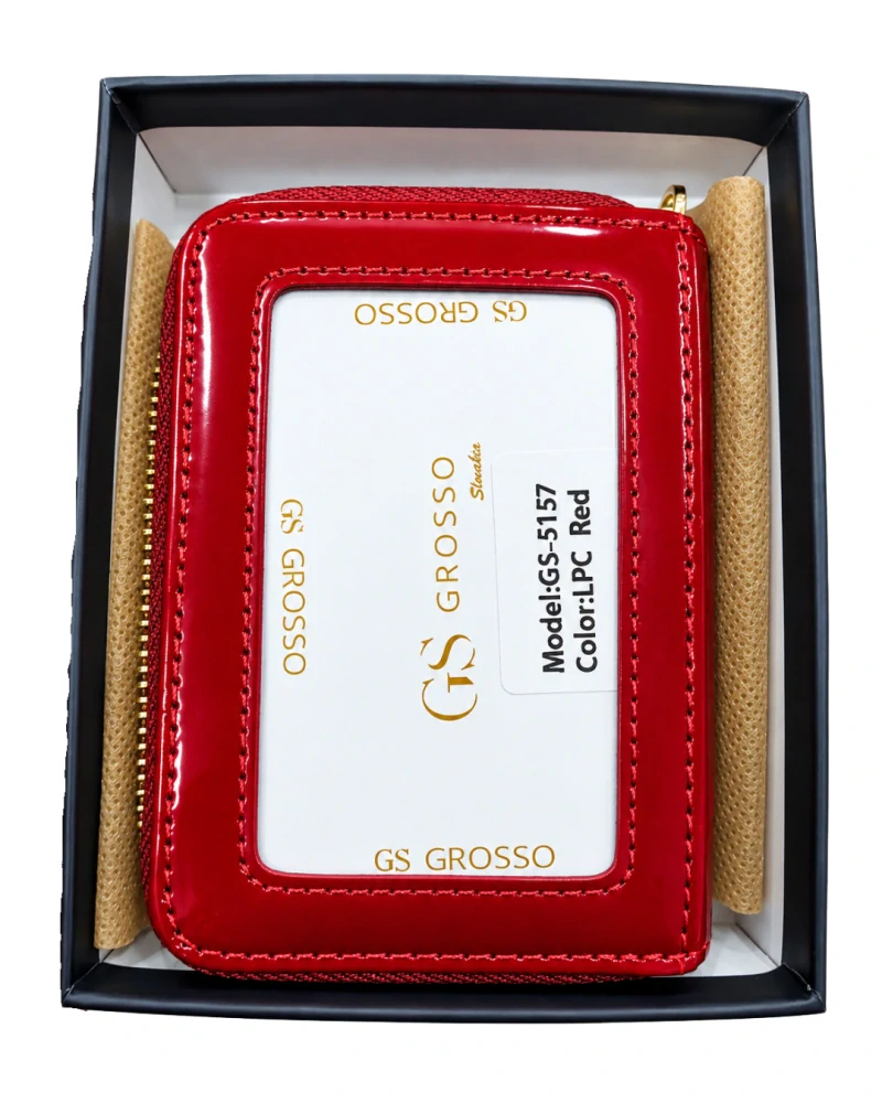 👛 Malá dámska červená lakovaná kožená peňaženka Grosso s reliéfnym vzorom listov 10x7x3 cm