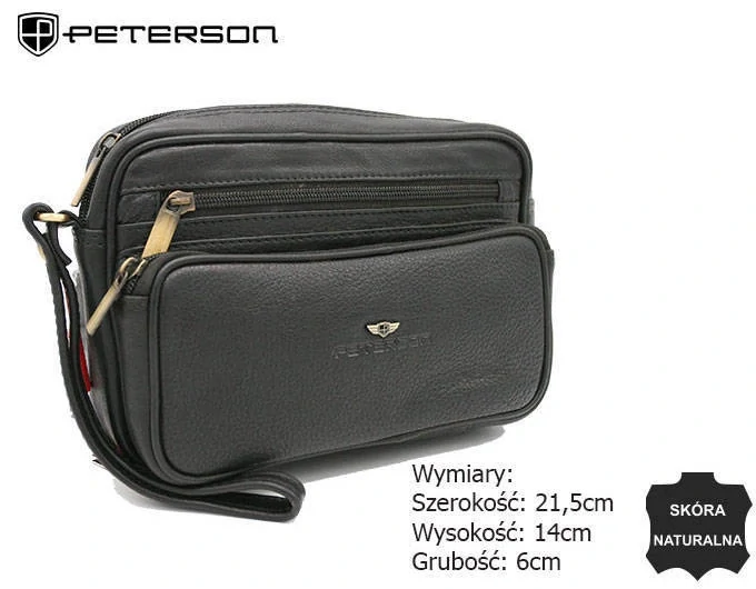 Pánska čierna kožená taška do ruky Peterson z pravej kože 23x16x7