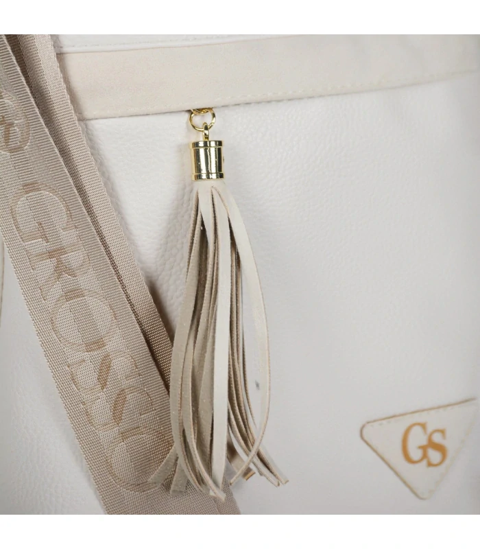 Béžová crossbody kabelka s ozdobným strapcom a remienkom Grosso 28x24x10