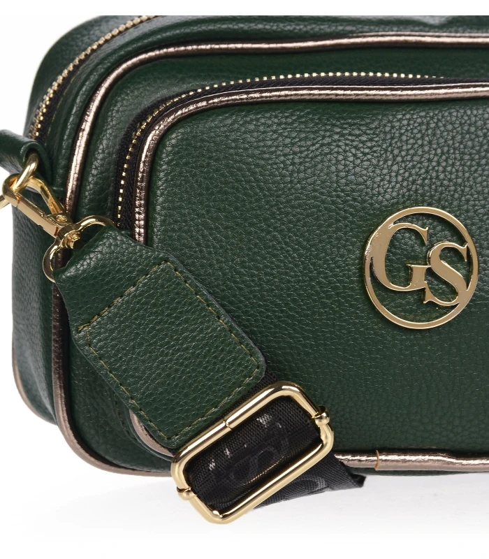 Malá tmavozelená crossbody kabelka so zlatými zipsami Grosso 22x16x10