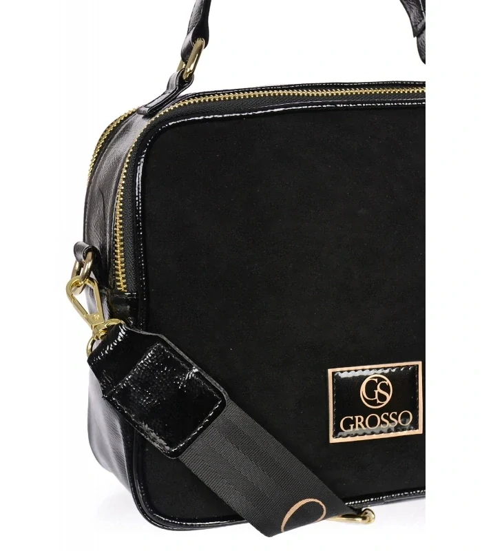 Čierna crossbody kabelka so zlatými aplikáciami s rúčkou GROSSO 24x22x10