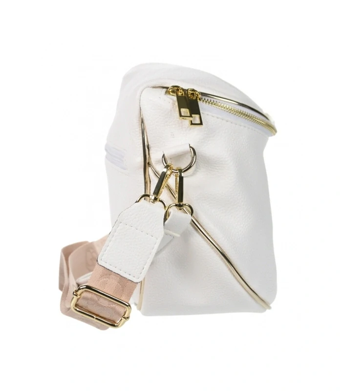 Biela crossbody kabelkas s rúčkou, ramienkom a so zlatým zipsom Grosso 24x23x12