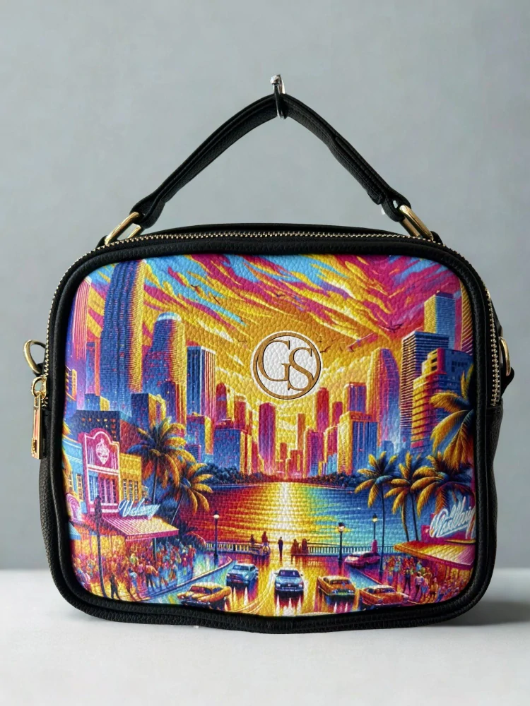 Čierna crossbody kabelka s farebnou potlačou s rúčkou GROSSO 24x22x10