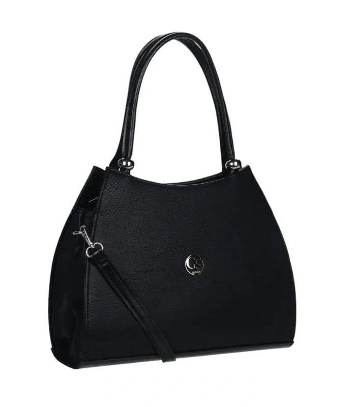 Čierna pevná elegantná kabelka s priehradkou a ramienkom Grosso 34x24x12