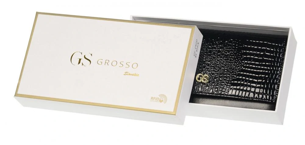 Kožená čierna lakovaná dámska elegantná peňaženka v kroko motíve GROSSO 20x10x3