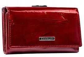 Dámska červená lakovaná elegantná peňaženka so vzorom s pierkami Cavaldi 14x9x3