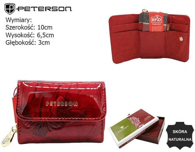 Mini dámska červená lakovaná kožená peňaženka s motýľmi Peterson 9x6x3