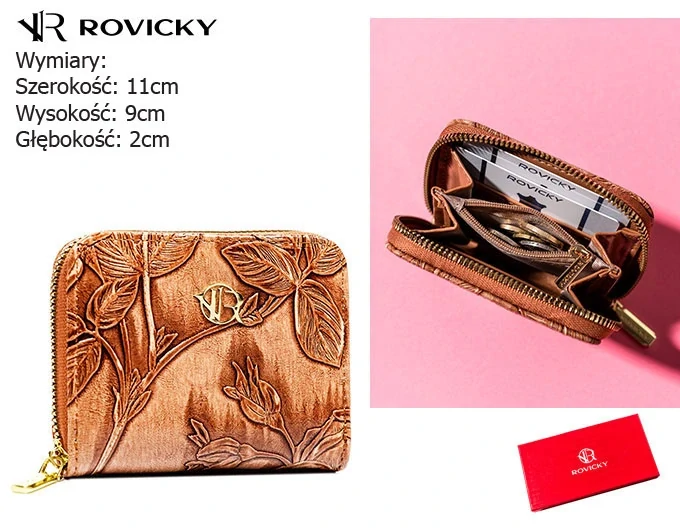 Dámska hnedá peňaženka s kvetinovým vzorom na zips Rovicky 11x9x2