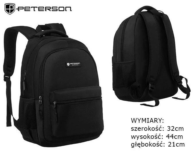 Čierny batoh Peterson s kapsou so zipsom 44x32x21