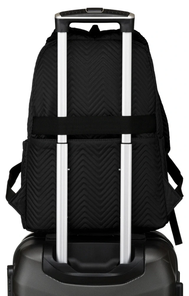 Čierny vzorovaný batoh Peterson s pásom na kufor a kapsou na zips 41x30x17