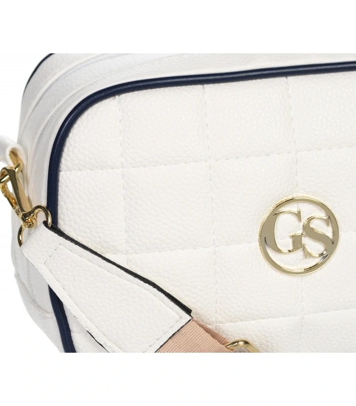Biela crossbody kabelka s prešívaním, čiernym lemom a remienkom Grosso 20x16x11