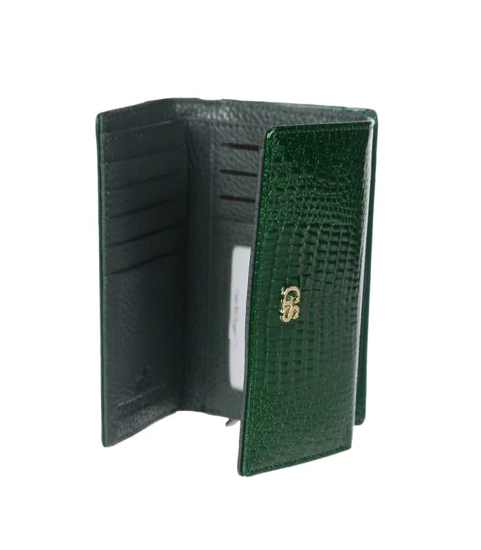 Kožená zelená lakovaná dámska elegantná peňaženka v kroko motíve GROSSO 14x9x3