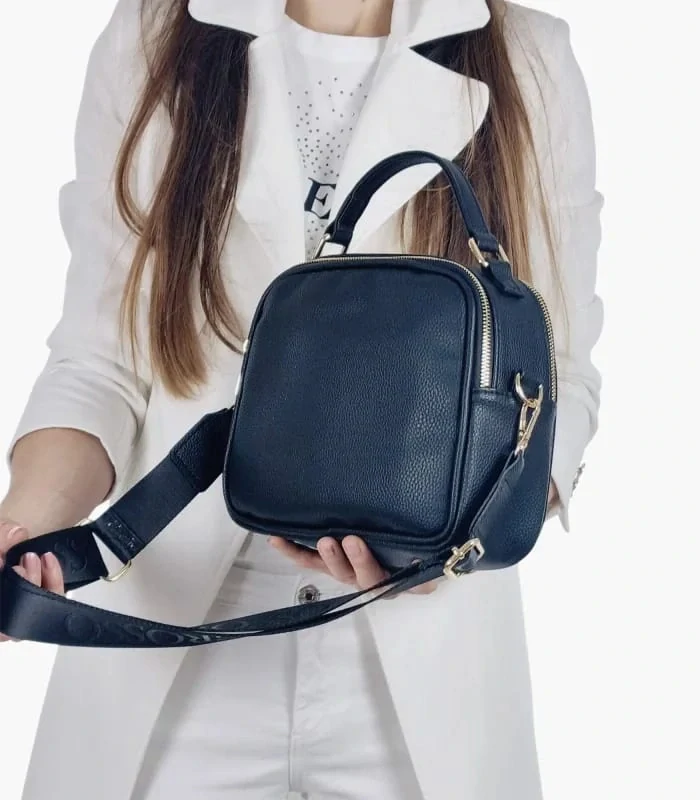 Tmavo-modrá crossbody kabelka so zlatými aplikáciami s rúčkou Grosso 24x22x10