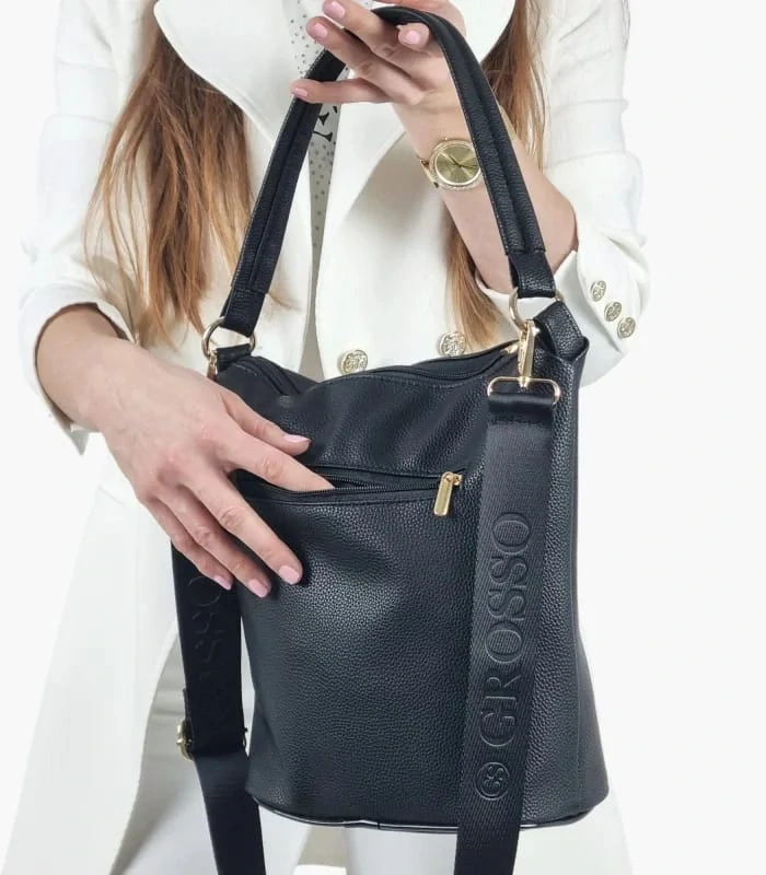 Čierna jednoduchá crossbody kabelka s kapsičkou na zips Grosso 29x29x13