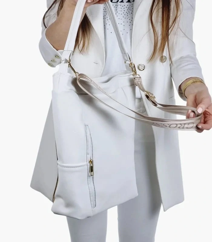 Moderná veľká biela crossbody kabelka Grosso 36x30x12