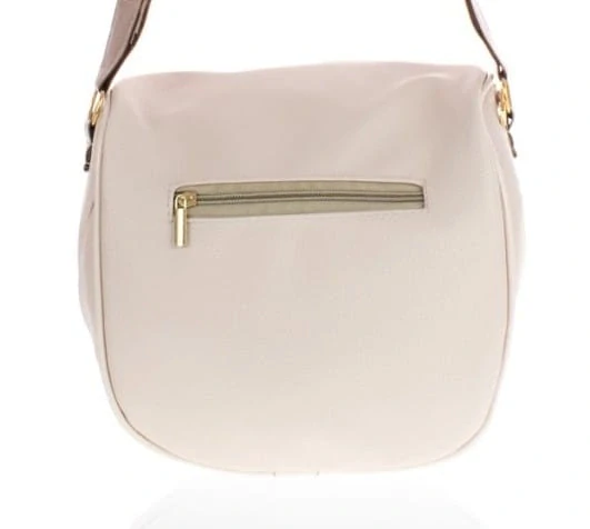 Béžová crossbody kabelka so zlatým zipsom a nápisom Laura Biaggi 24x23x12