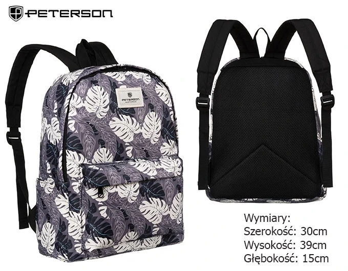 Šedý vzorovaný batoh Peterson s kapsou so zipsom 39x30x15