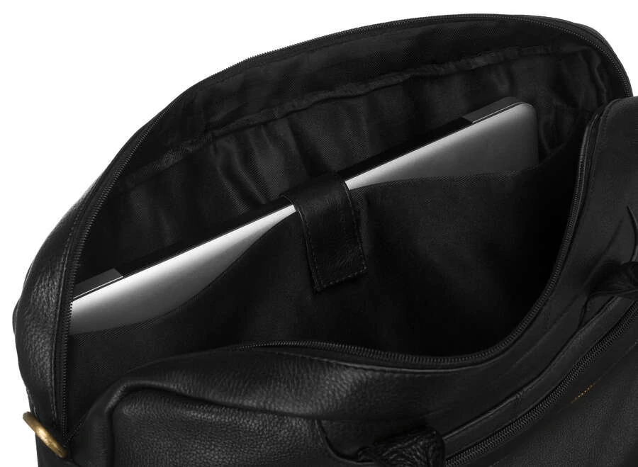 Priestranná čierna pánska kožená taška na notebook z pravej kože Peterson 46x33x9