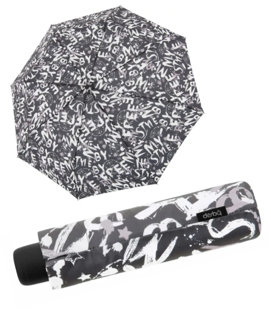 Hit Mini Graffiti Čierno-biely skladací dáždnik Derby 24cm