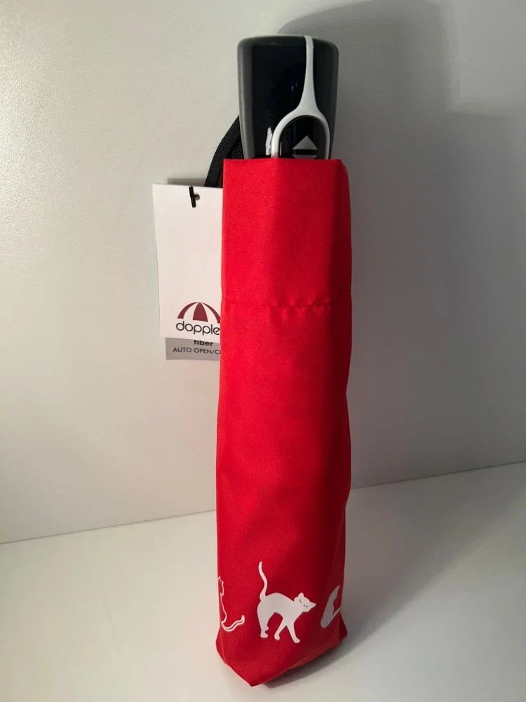 Fiber Magic Cats - dámsky plne automatický dáždnik Doppler červený 28cm
