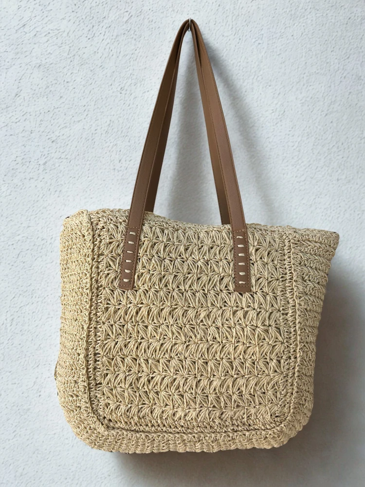 Väčšia slamená kabelka na plece s dlhými rúčkami Turbobags 40x30x12