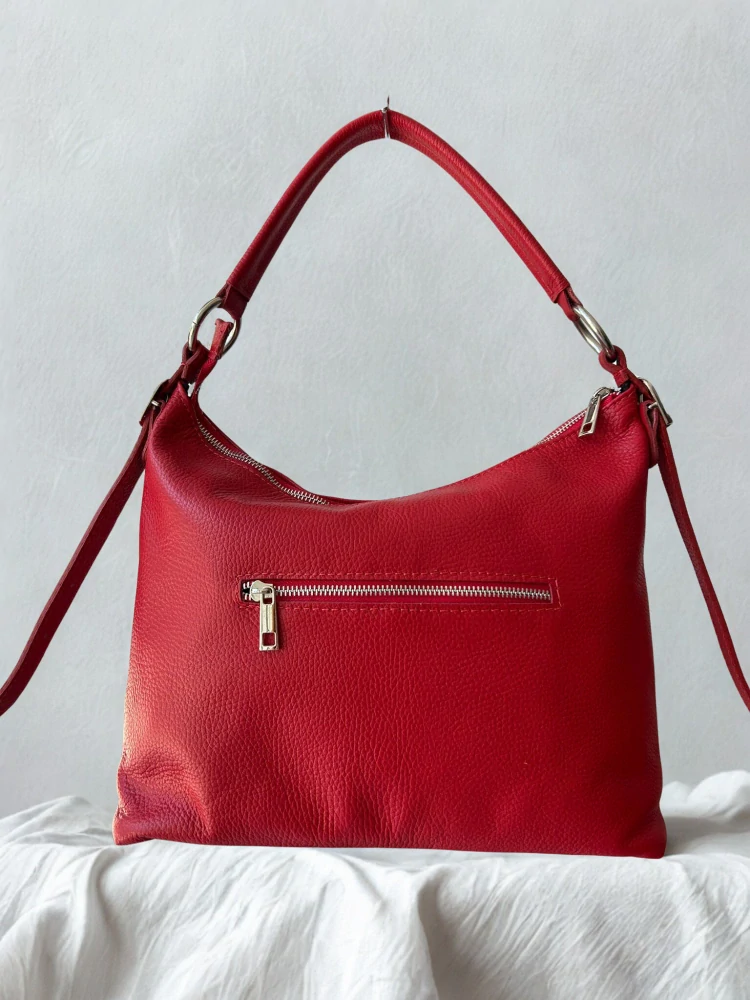 Veľká červená jednoduchá elegantná kožená crossbody kabelka Laura Biaggi 35x27x12