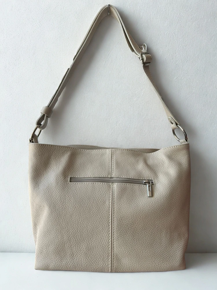 Veľká béžová jednoduchá elegantná kožená crossbody kabelka Laura Biaggi 36x24x14