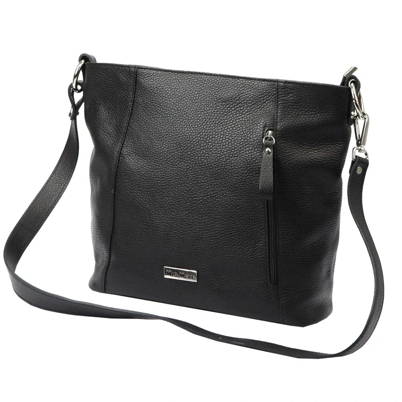 Veľká čierna jednoduchá elegantná kožená crossbody kabelka s logom MiaMore 35x30x13