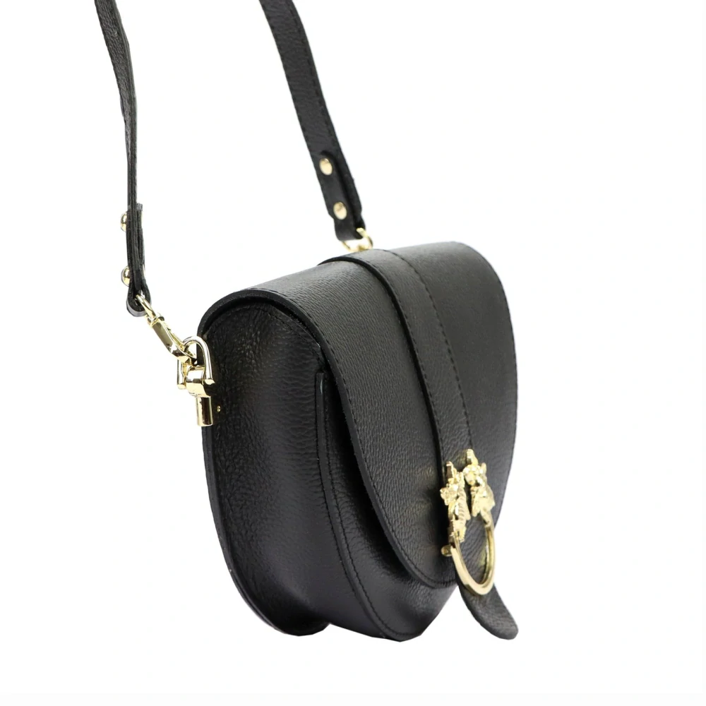 Elegantná čierna kožená crossbody kabelka s včelami Laura Biaggi 24x20x9