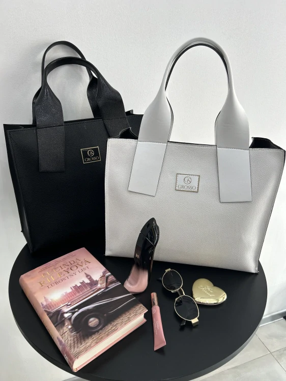 Väčšia biela elegantná crossbody kabelka s rúčkami a kapsičkou Grosso 36x30x13