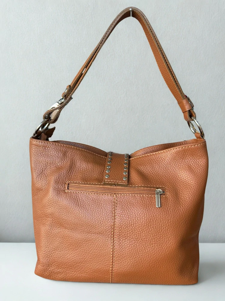 2 v 1 Hnedá elegantná kožená crossbody kabelka s ozdobou Laura Biaggi 36x25x15