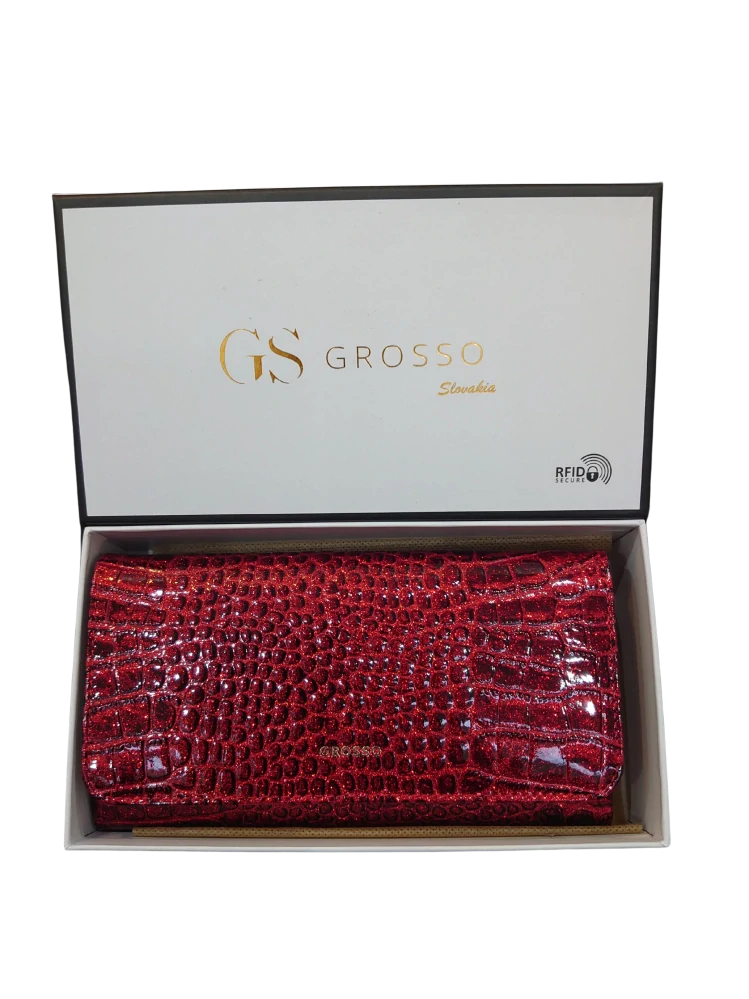 Elegantná dámska červená kožená lakovaná peňaženka v kroko motíve Grosso 18x9x4