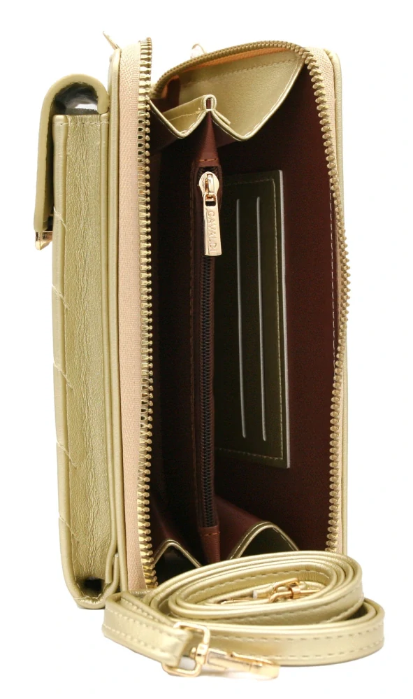 Zlatá elegantná crossbody kabelka/peňaženka Cavaldi s remienkom 20x11x4.5