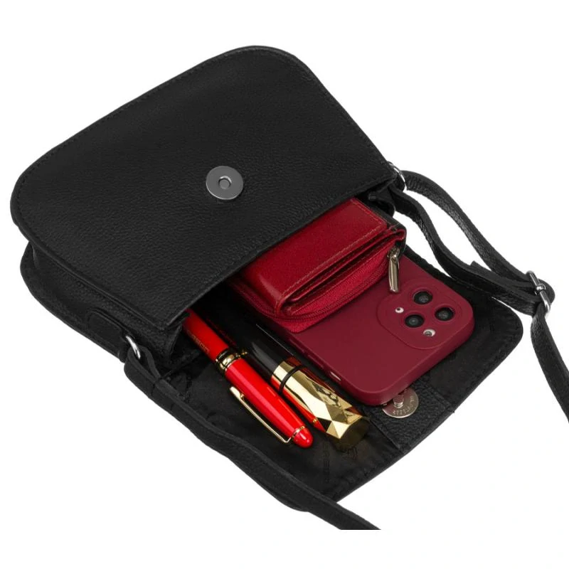 Malá čierna štýlová kožená crossbody kabelka z prírodnej kože Peterson 18x14x5