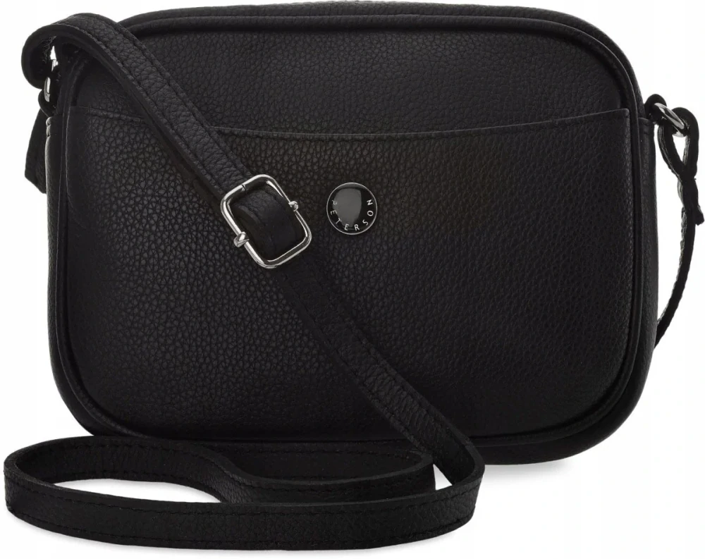 Malá čierna kožená crossbody messenger kabelka z prírodnej kože Peterson 18x14x5