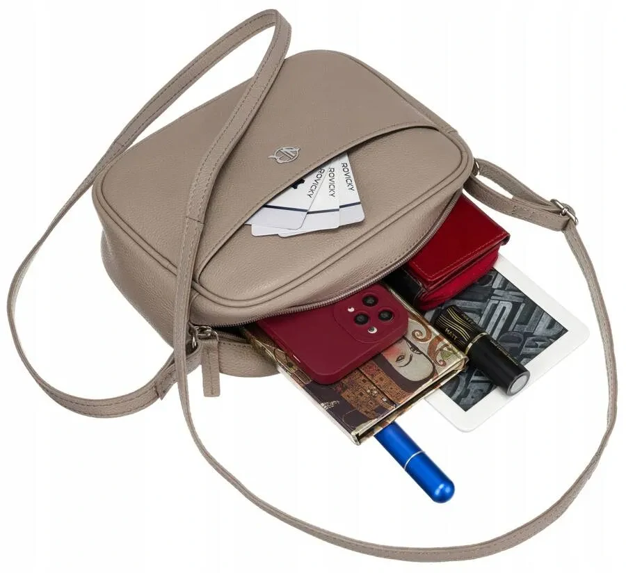 Béžová kožená crossbody messenger kabelka z prírodnej kože Rovicky 22x16x6