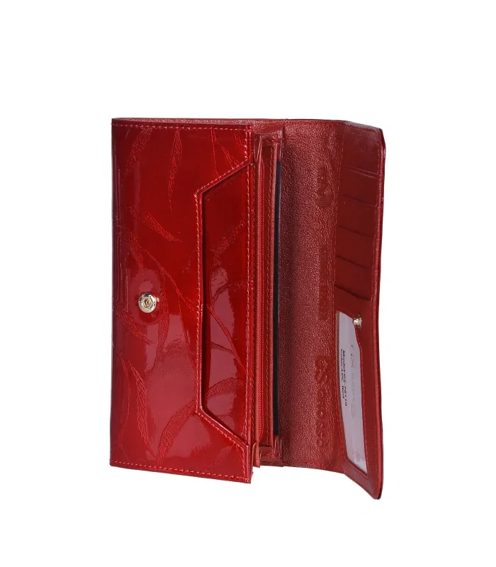Elegantná dámska červená kožená lakovaná peňaženka so vzorom Grosso 18x9x4