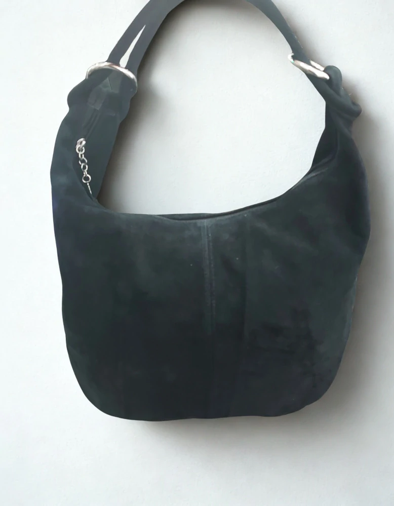 Veľká čierna elegantná kabelka na plece z brúsenej kože Grosso 38x32x14