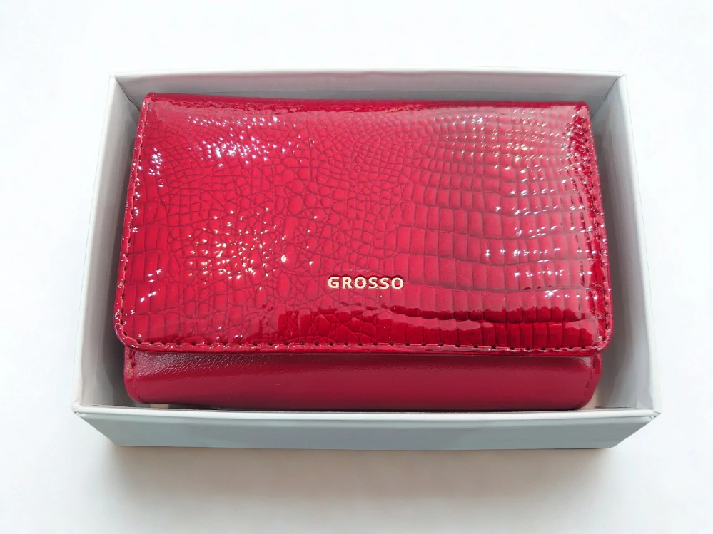 Elegantná dámska červená lakovaná kožená peňaženka v kroko motíve Grosso 13x9x4
