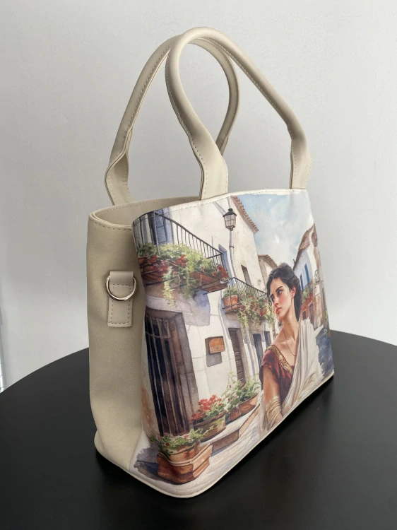 Veľká béžová crossbody kabelka Grosso – Portrét ženy 30x23x15 cm