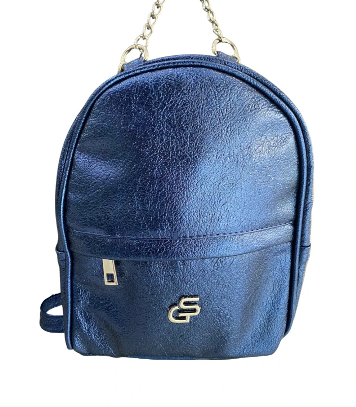 🎒 Malý modrý metalický dámsky mestský batoh Grosso 25x19x9 cm