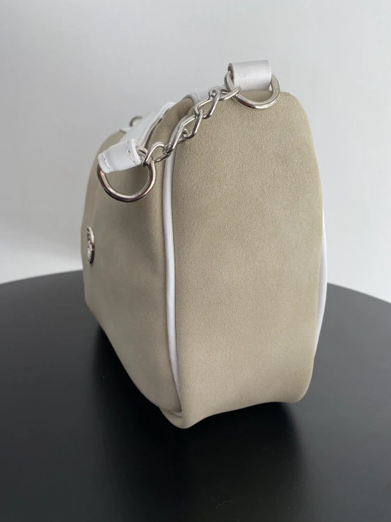 👜 Trendová taupe-béžová crossbody kabelka Grosso s kontrastným bielym lemovaním 28x21x12 cm